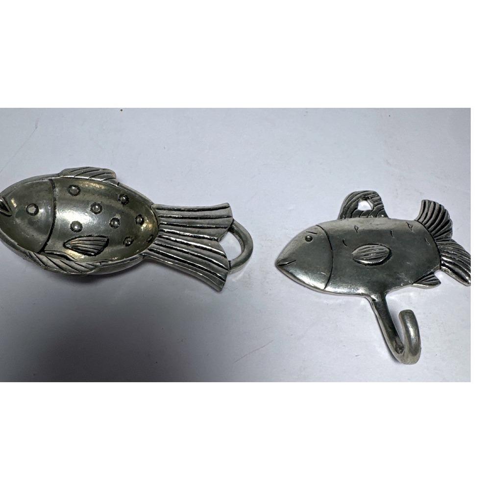 Basic Spirit Canada Pewter Fish Wall Hook & Fish Bottle Opener Nautical Lot of 2
